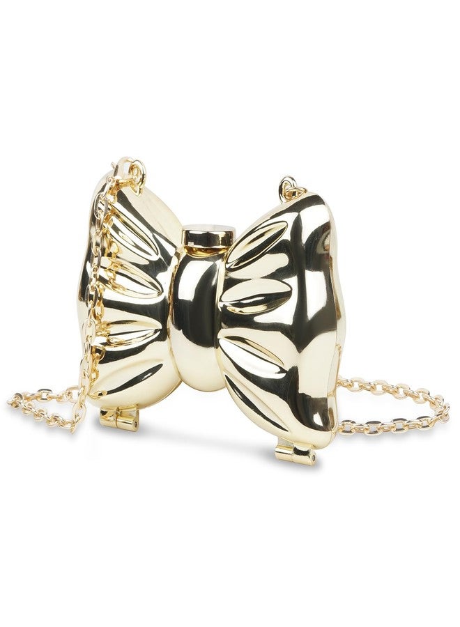 DOSYSO Women and Girls Bow Clutch Purse Metallic Acrylic Evening Handbag Crossbody Sling Bags with Detachable Chain Strap Glossy Stylish Latest Small Size Cute Wallet for Party Wedding Gift (Golden) - Image 1